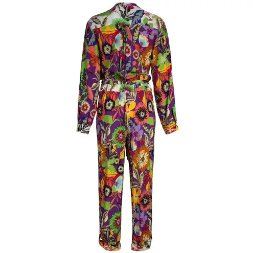Le Superbe Lotus Land Floral Print Long Sleeve Jumpsuit Size 12 Purple