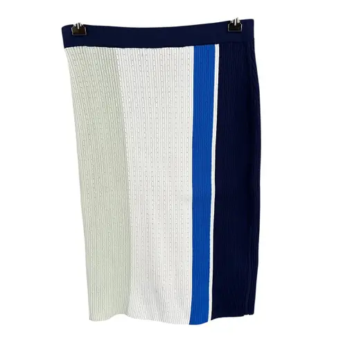 PH5 Colorblock Knit Pencil Skirt Blue Cream Textured Stretch Pull
