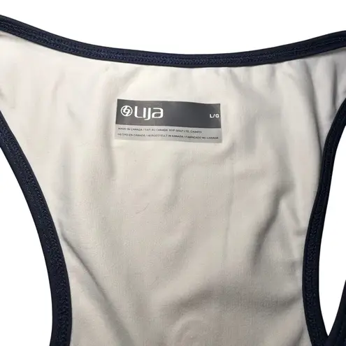 Lija Womens White Athletic Tank Top‎ Navy Trim Sleeveless Activewear Size Large