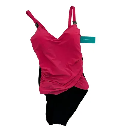 Aqua Green NWT Drape Front Pink and Black One-Piece Swimsuit Small