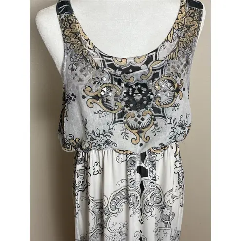 One World Dress Women's Medium Jeweled Bohemian Maxi Beachy Layered Sleeveles