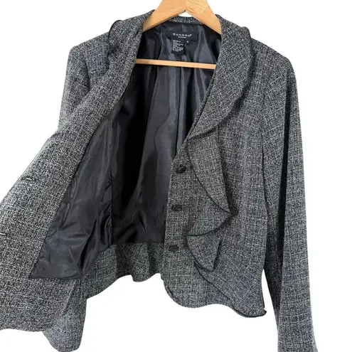 Sandro Sportswear Gray Tweed Blazer Ruffle Front, Size Medium