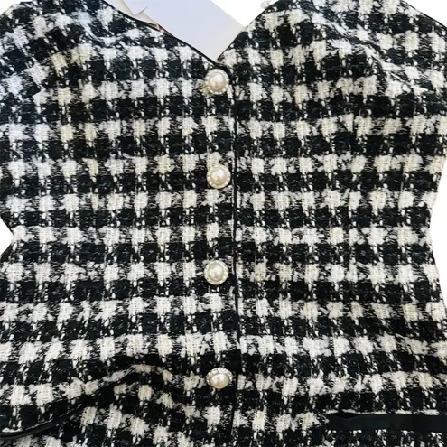 Cami NYC Chic Black and White Houndstooth pearl embellished Straps dress NEW