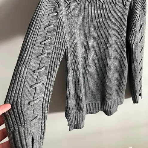 Love Riche Gray Knit Sweater with Lace-Up Stitch Detail size Small