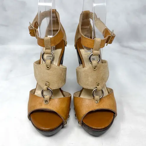 Jimmy Choo Chunky Platform Block Heel Studded O Ring Suede Leather Sandal Heels