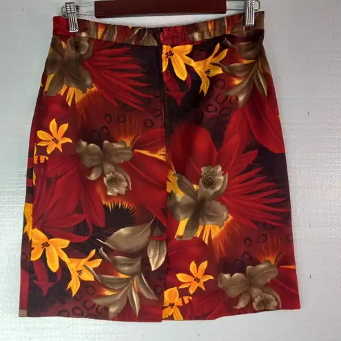 John Roberts 8 Tropical Floral Red and Yellow Aloha Pencil Mini Skirt Vintage