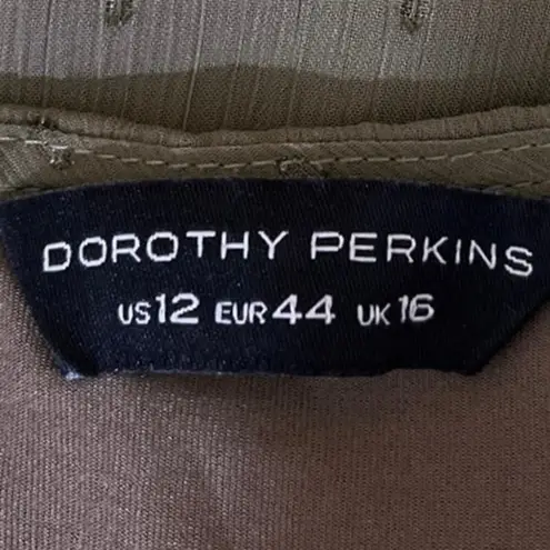 Dorothy Perkins Women's Olive Green Metallic Chiffon Ruffle Blouse Top Size 12