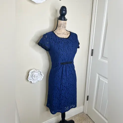 Uncle Frank NTM: Navy & Black Lace Dress with Keyhole Back Ruching Waist Sz M - Image 6