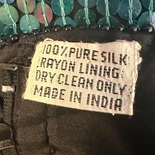 Scala Vintage 80s 90s Silk Beaded Sequined Mermaid Blouse Size Small Teal