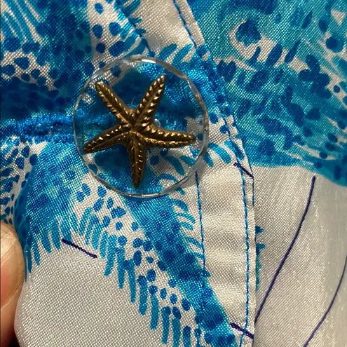 Lavon Vtg Blue Purple White Track Jacket Seashells Floral Geometric Starfish L