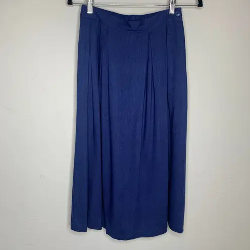 Vintage Blue Skirt Top Matching Set Vintage Rayon Flax Small Size M