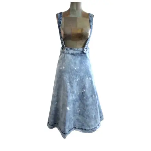 Plenty By Tracy Reese Light Blue Acid Wash Splatter Suspender Skirt A-Line
