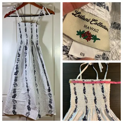 Leilani Collection Hawaii White Floral Pineapple OS Smocked Sundress Hawaiian Size 00