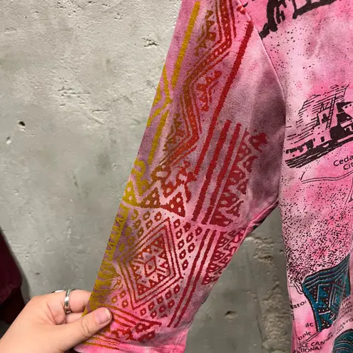 Gilma Vintage Y2K Western Map Skull Aztec Pink Tie Dye Top USA Made Large L