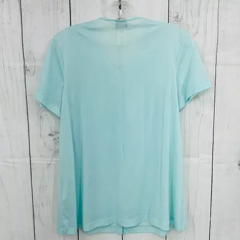 Vanity Fair  SMALL VINTAGE 90s Nylon Sleep Shirt blue sheer floral embroidered