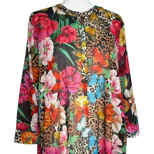 Johnny Was NWOT Sandra Seaside Dress M Floral Butterfly Leopard Boho Pockets