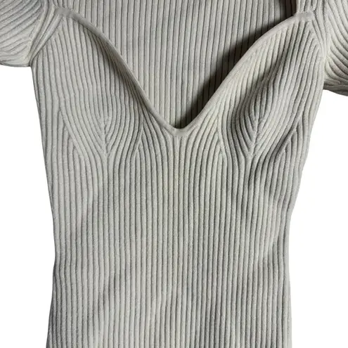 Gauge81 Mija White Ribbed Long Sleeve Wool Plunge Sweetheart Mini Dress Size XS