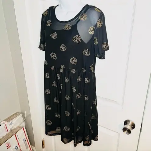 Black Friday Totally Buggin' Babydoll Dress Mesh Black Metallic Bug Print XS NWT