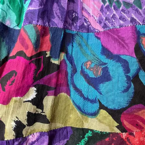 Vintage Broomstick Skirt Colorful Cotton Boho Hippie Festival Elastic Waistband Purple