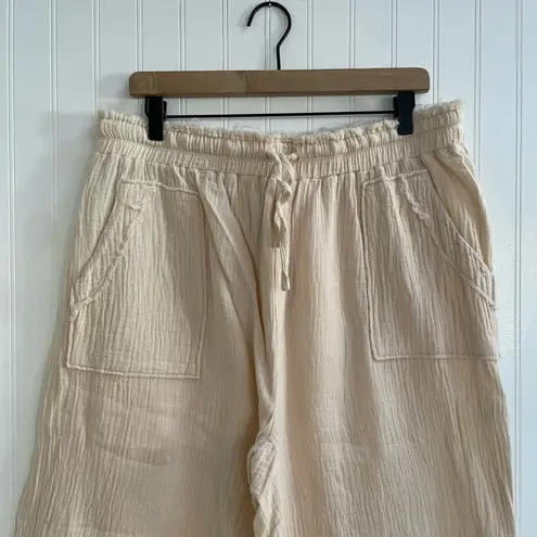 MELISSA NEPTON Summer Pant Pull On Wide Leg Waffle Cotton in Beige Clair Size L Tan Size L