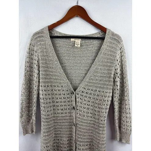 DKNY Jeans Womens Small Gray Crochet Knit Cardigan Sweater 58% Cotton 42% Acryli