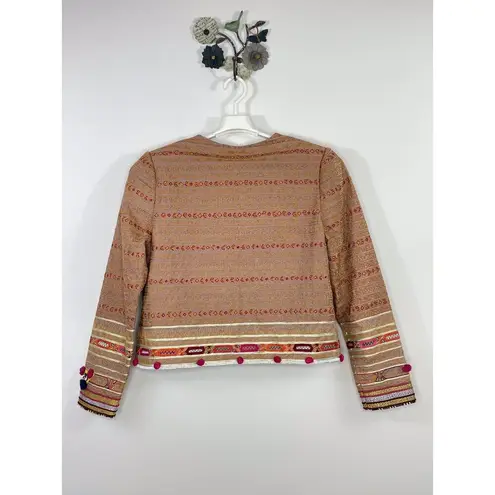 Souk Indigo Hand Embroidered Terracotta Open Front Jacket Size XL NWT Orange