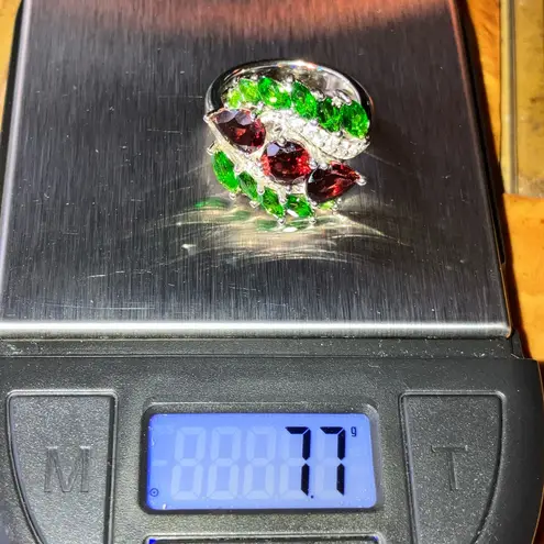 Vermelho Red Garnet Chrome Diopside Sterling Silver Cocktail Ring Size 6