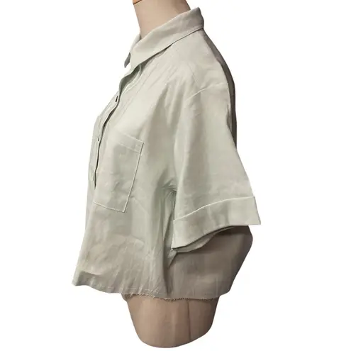 Shore Women's Short Sleeve Collared Button Down Linen Shirt Green Size S NWT Green