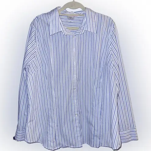Van Heusen Fitted No-Iron Blue Striped Long-Sleeved Button Down Blouse