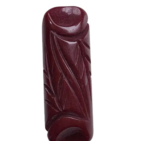Vintage 1930s Carved Bakelite Dress Clip Deep Oxblood Red Leaf Motif