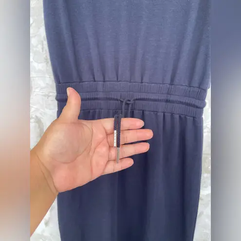 Evereve Elastic Waistband Drawstring Navy Blue Midi Dress size medium