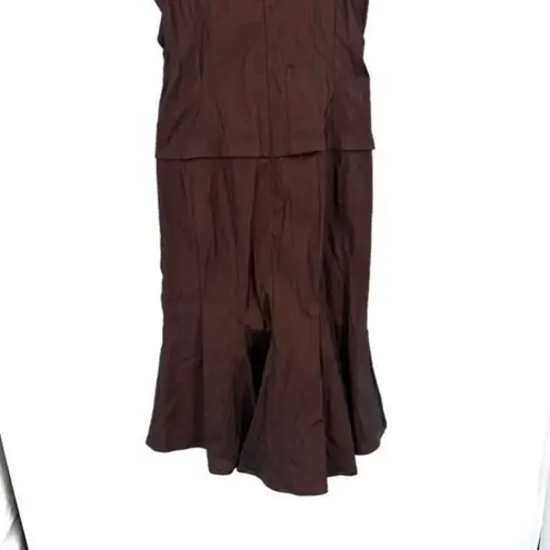 Cache  Lux Tadashi Shoji Dress Brown Ruched Taffeta Gown Size 6 Evening Collared