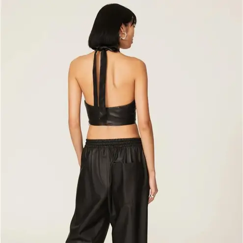 STAUD Kai Faux Leather Halter Crop Top Black Keyhole Twist Sleeveless Vegan sz12