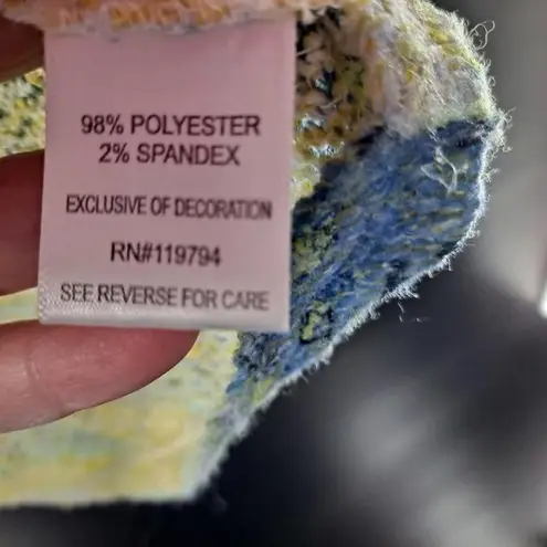 One World Live and Let Live Blue/Yellow/Green VNeck Sweater