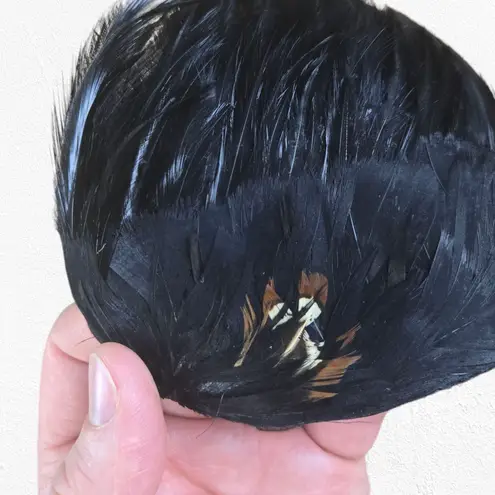 1940s Vintage Black Feather Fascinator Hat Veil Elegant Mid