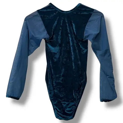 Vintage Andra Lingerie Velvet Bodysuit Mesh Teal Blue Womens Sz M Whimsigoth Blue Size M
