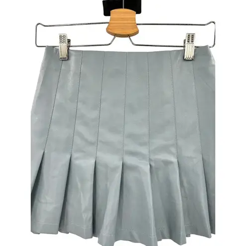 Aureum Sky Blue Vegan Leather Pleated Skirt Size XS Blue