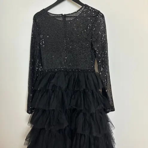 Mac Duggal Sequined Layered Tulle A-Line Cocktail Dress in Black Size US 6