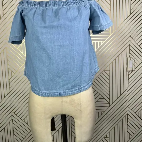 3x1 NYC Clark Shirt Top Off The Shoulder Denim Chambray Blue Size US Small