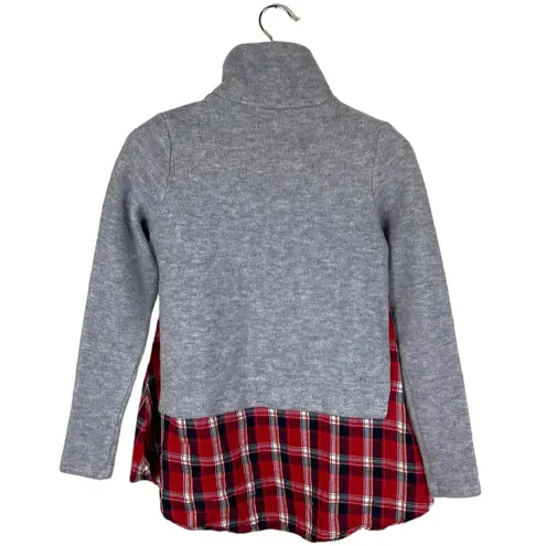 THML Cozy Layered Look Red Plaid Grey Sweater Size Small