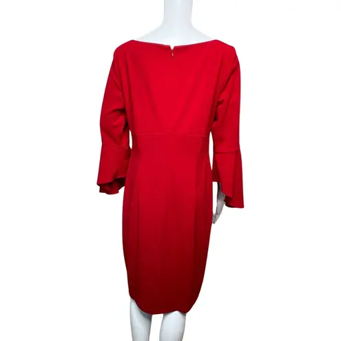 Alex Evenings Dress Women 8 Red Sheath Dress Bell Sleeve Business Party Cocktail