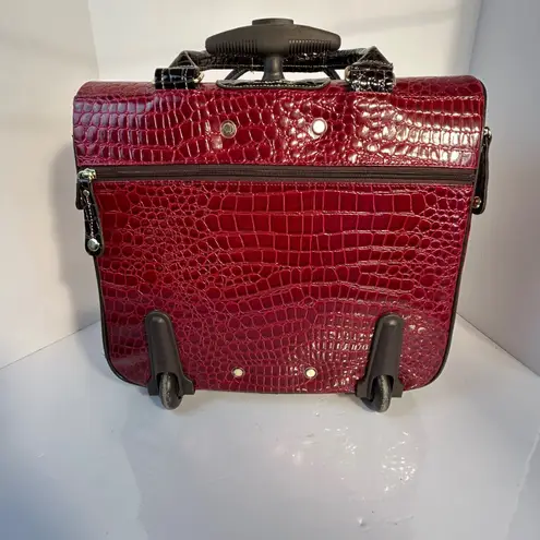 Samantha Brown Red Croc Embossed Rolling Carry On Travel Luggage Bag