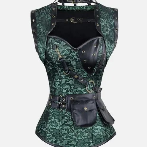 Charmian Corset Pirate Gothic Slytherin Black Lace Green Size 3X