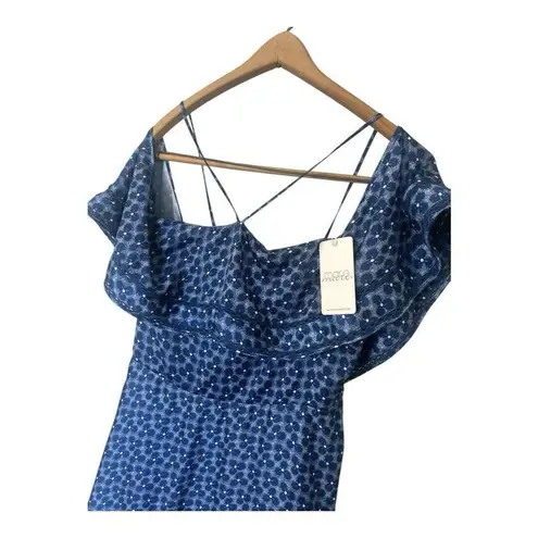 MARE MARE Blue White Floral Draped Cold Shoulder Halter Empire Waist Dress L Size L