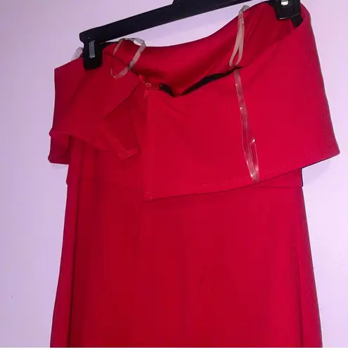 Crystal Sky S Red Strapless Jumpsuit Wide Leg Ruffle