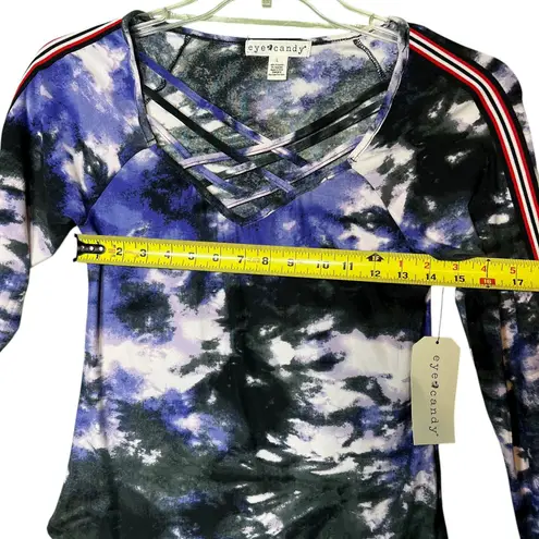 Eye Candy Shirt Womens Large Purple Black Tie Dye Crisscross V-Neck Long Sleeve