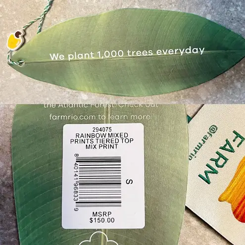 Farm Rio Tiered Top Rainbow Mixed Print Cropped Linen Multicolor Puff Sleeve Sm