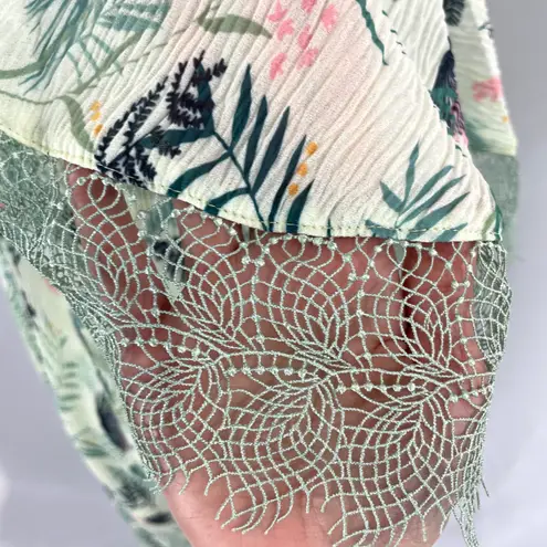 Foxiedox New Lace Ruffle Printed Cropped Strapless Jumpsuit Green Petite Size XS