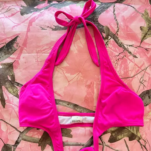 y2k vintage 2000s hot pink halter wrap bikini top