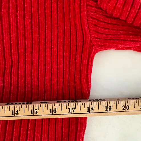 Poof Apparel Red Ribbed Velvet Mock Neck Long Sleeve Sweater Size L